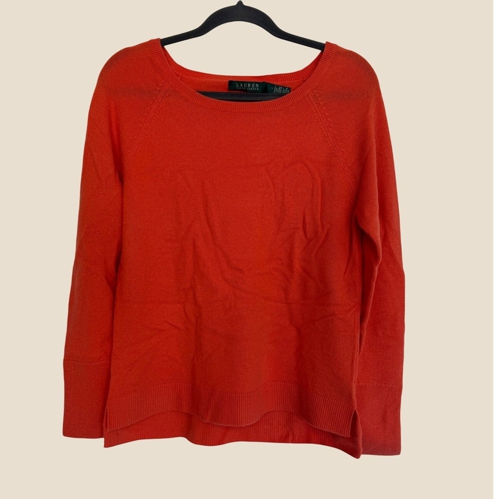 Ralph Lauren‎ Small Wool and Cashmere Blend Scoop Neck Knit Sweater Fall Orange